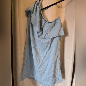 For All Mankind Jean Blue One-Shoulder Ruffle Dress